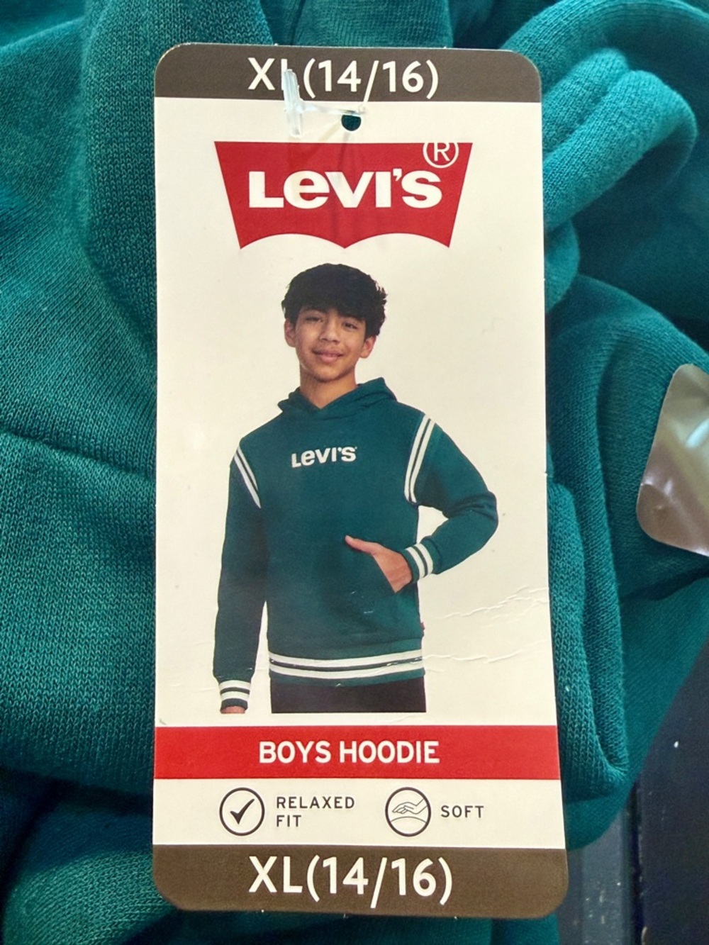 Levi's Teal Pullover Boys Hoodie with White Stripes